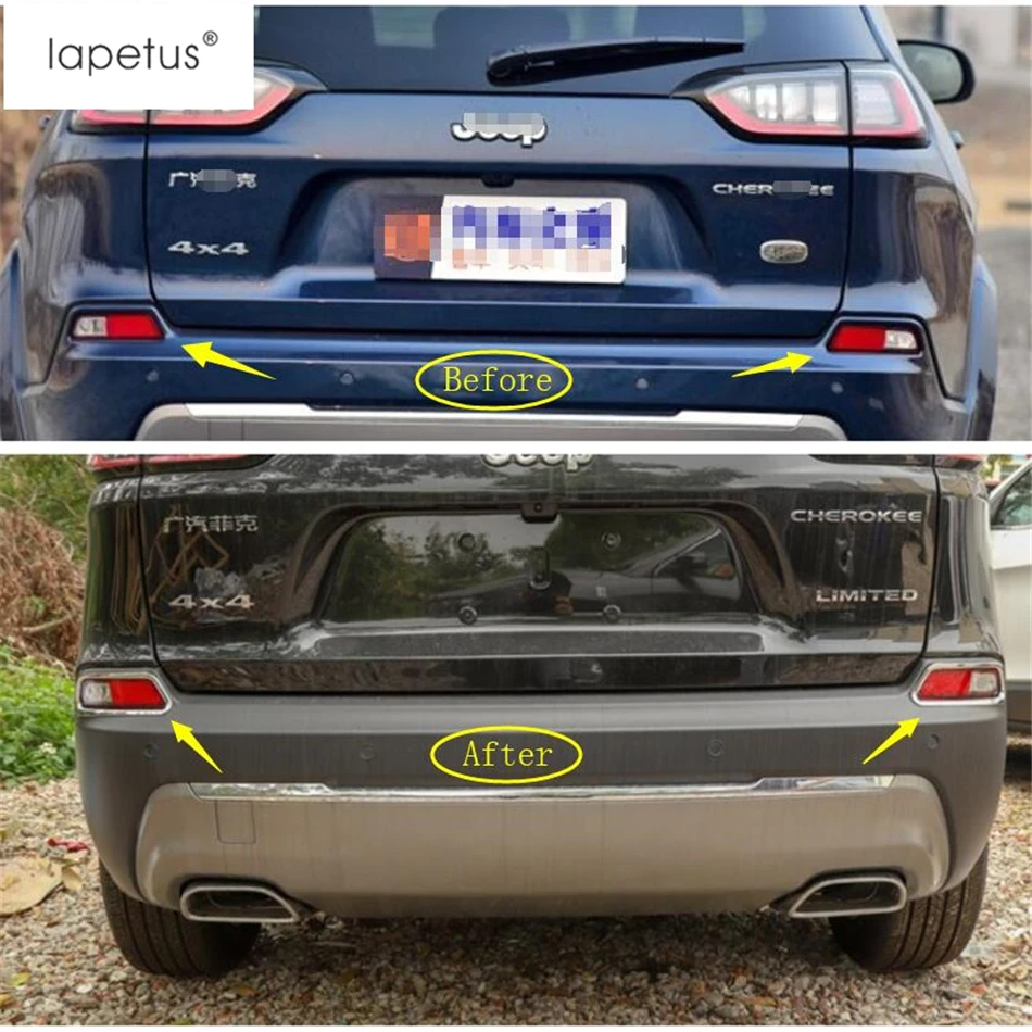 

Lapetus Accessories For Jeep Cherokee 2019 ABS Rear Tail Fog Lights Lamp Loglights Frame Molding Cover Kit Trim Bright Red Look
