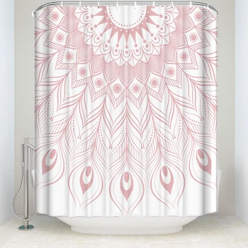 

Creative Design Peacock Feather Pattern Shower Curtain Waterproof Polyester Fabric Bathroom Decor Printed Shower Curtain Pink