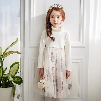 

Long-sleeve Princess Girls Floral Dress Autumn Winter Fashion Mesh Party Dress Baby Girl Casual Holiday Kids Clothes Age 4-12