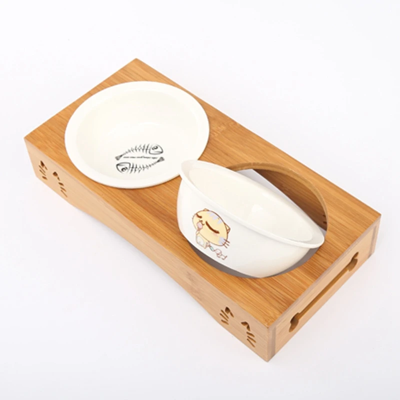 

Pet Bowl For Dogs Cats Ceramic Bowl Bamboo Cat Food Bowl Pet Double Feeder Water Pet Dog Cat Supplies Feeding Drinking Container