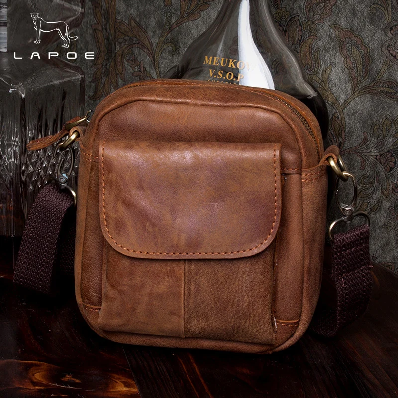 

LAPOE Men's 100% Genuine Cowhide Leather Shoulder Bag,Quality Men Messenger Bags Causal Crossbody Handbag Men Waist Packs Bags
