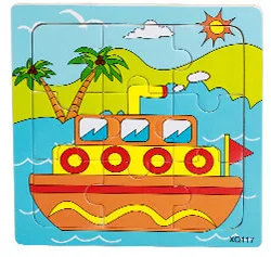 15*15 см деревянная головоломка срез Раннее детство развивающая игрушка для детей Пазлы 9 штук животных детские игрушки - Цвет: Ship