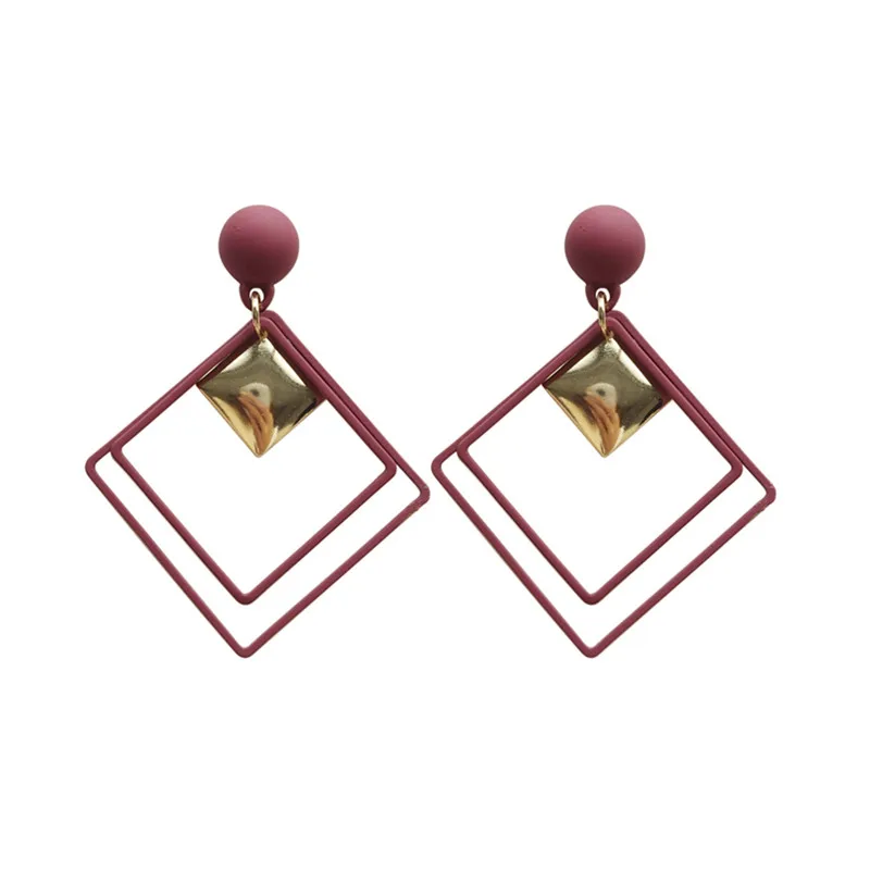 

2019 Earrings for Women Candy color summer stud earrings female Classic female geometric squares Double earrings women jewelry