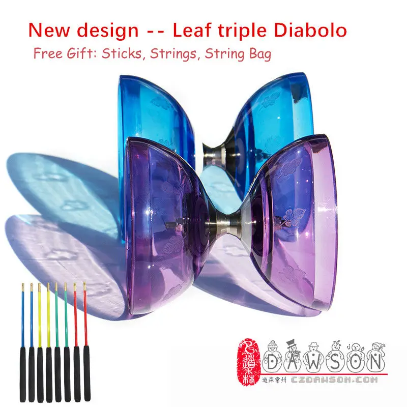 

Free Shipping Tree Leaf Diabolo S# or L# 3 or 5 Bearings for Choose with Free Sticks, Strings, String bag 2016 new kongzhu