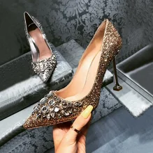 Hot Selling Bling Bling Glitter Pumps Women Shoes Pointed Toe Thin Heels Crystal Embellished Wedding Shoes Bride Slip-on Pumps Hot Selling Bling Bling Glitter Pumps Women Shoes Pointed Toe Thin Heels Crystal Embellished Wedding Shoes Bride Slip-on Pumps