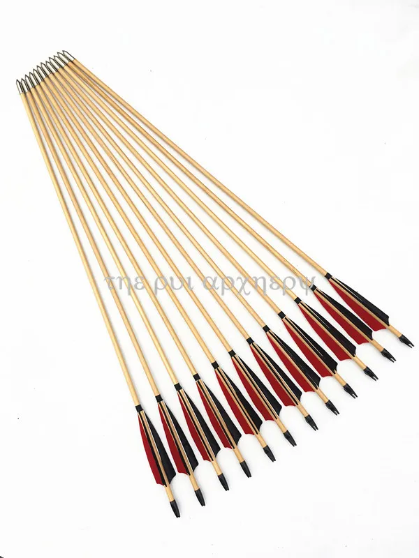 

6/12/24pcs wooden Arrows Traditional Handmade 5" Turkey Feathers Bamboo Shaft Self Nock Target Arows For Archery Recurve Bow