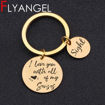 

Cute Keychain Engraved 5 Senses Sight Hearing Taste Touch Smell Keyring Love You With All My Senses Bag Charm Lover Couple Gifts