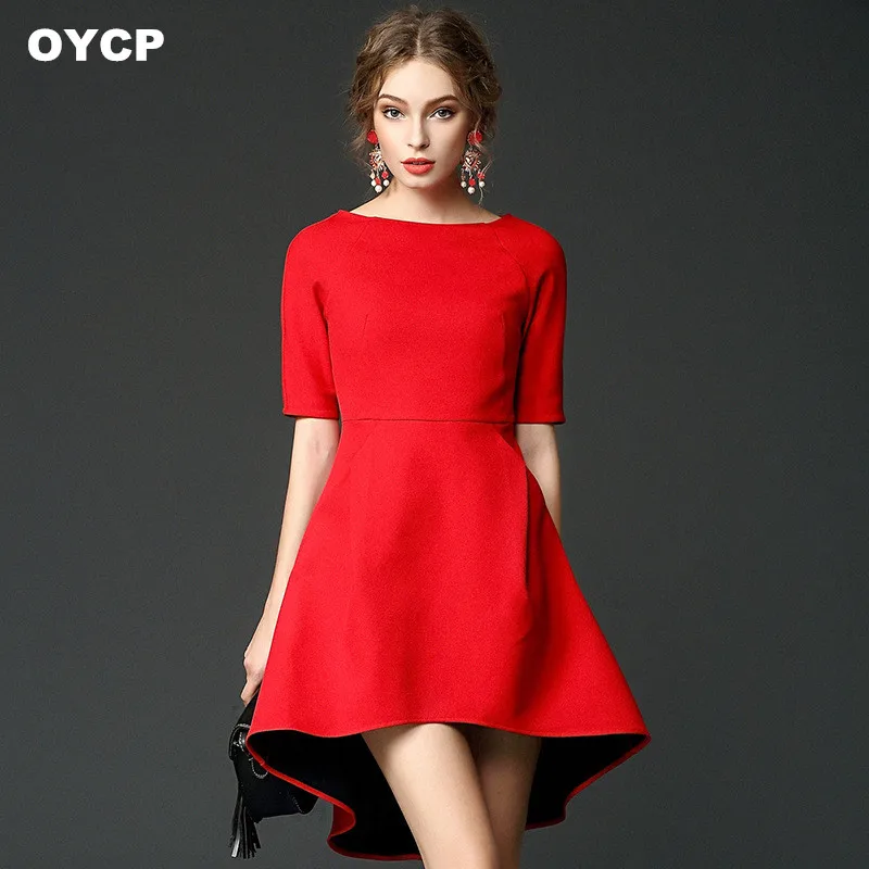 OYCP Vestidos женское асимметричное платье туника с рукавом три четверти тонкое красное однотонное платье Unice Lai Летний стиль alibaba express