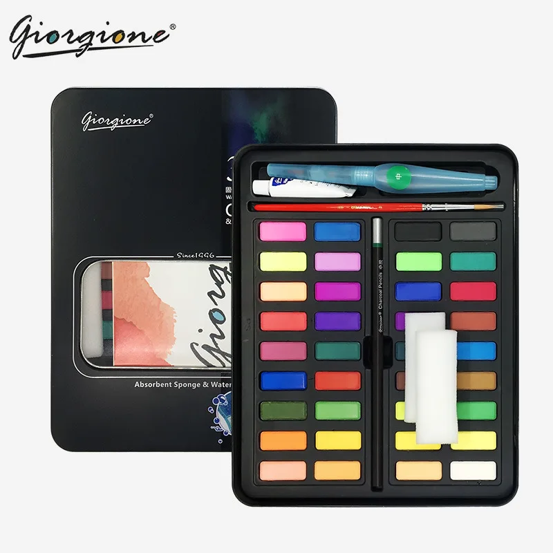 Koop 36 draagbare Soild Aquarel Set Met Water Borstel Pen Professionele Water kleur Reizen Set Aquarel Verf Kunstenaar Pigment