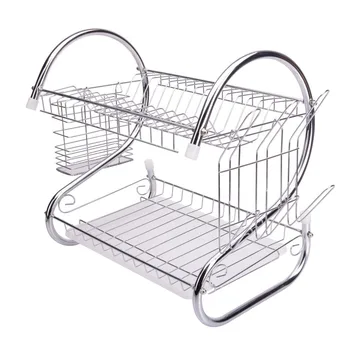 

Silver S-shaped Dual-layer Bowls Dishes Chopsticks Spoons Collection Shelf Dish Drainer Holder Rack