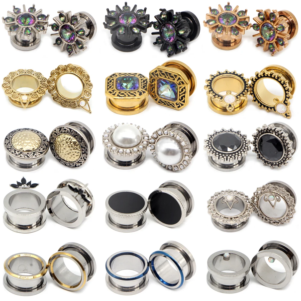 

Alisouy 1pc Punk Stainless Steel Ear Plugs and Tunnels Ear Piercings Earlets Screwed Earring Expander Ear Gauges Body Jewelry