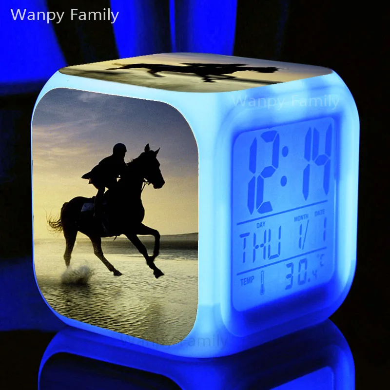 Лошадь Будильник 7 цветов светящийся Многофункциональный светодиодный цифровой будильник для домашнего декора прикроватные сенсорные электронные часы