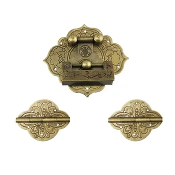 

Wooden Jewelry Box Vase Buckle Latch Brass Lock,Decorative Hasp,1 Lock+2 Round Hinges,Vintage Antique Lock Set
