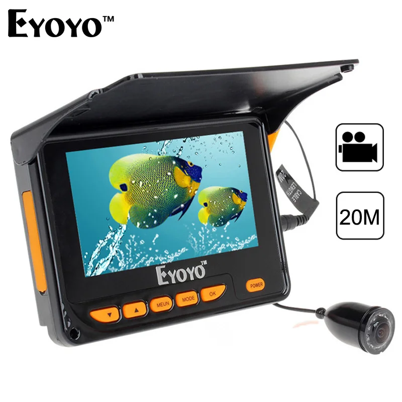 Eyoyo EF05 4.3 "20M détecteur de poisson HD 1000TVL caméra de pêche sous-marine enregistrement vidéo DVR IR LED pare-soleil Angle de 150 degrés