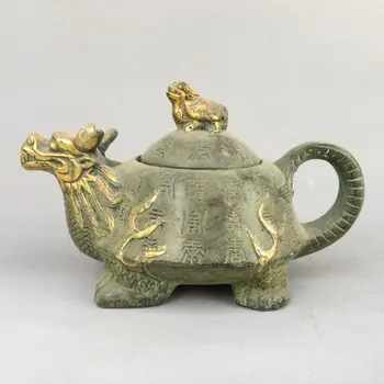 

China's gold copper carved dragon tortoise Teapot