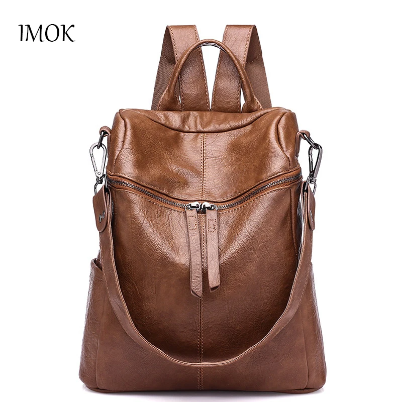 

IMOK Women Backpack Soft Leather travel bag Backpacks Large Capacity Shoulder Bags For Teenage Girls School Bag Mochilas kanken
