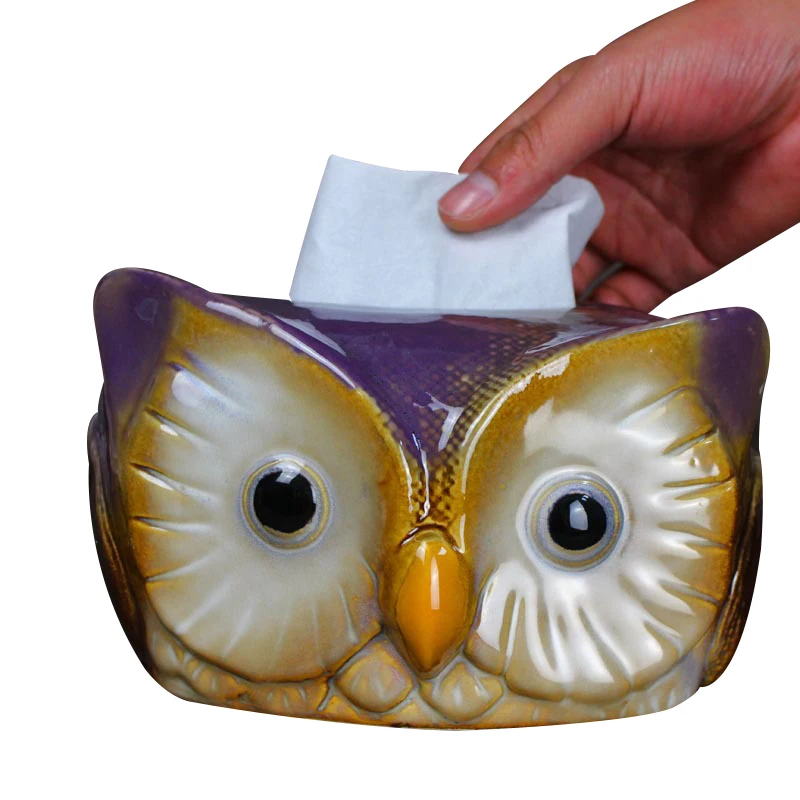 

Creative Ceramic Owl Model Tissue Box Ornament Retro Owl Miniature Removable Paper Box Home Decor Household Space Organizer Gift