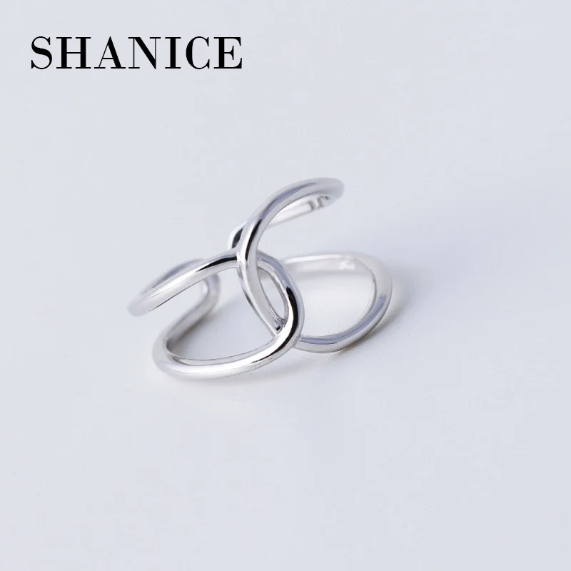 SHANICE 100% 925 чистого серебра X дырчатыми перекрестными Открытое кольцо модная