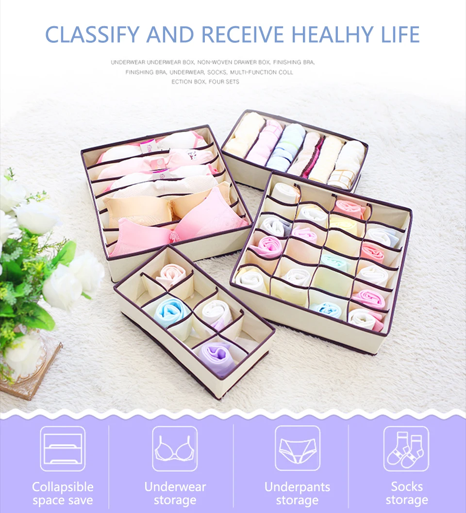 Foldable Organizer For Underwear Bra Socks Storage Box Multi Size Storage Bag Underwear Organizer Drawer Divider 1