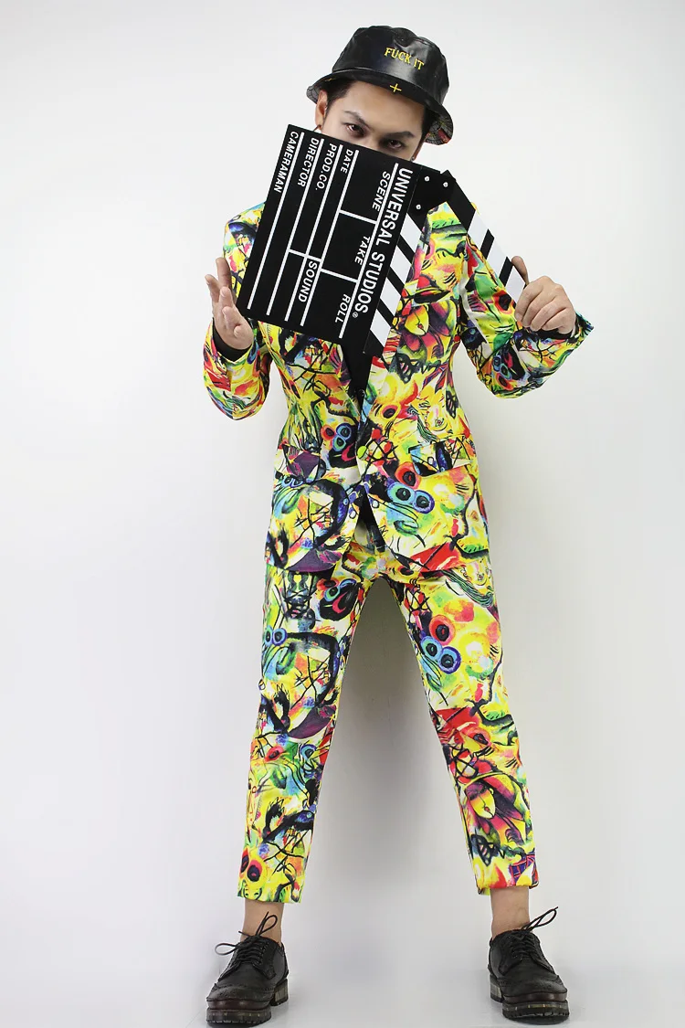 S 5XL Hot sale Men's brand new fashion Abstract graffiti printing suit