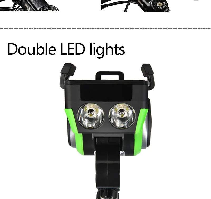 ROCKBROS 5 в 1 двойной светодиодный велосипедный светильник+ Bluetooth аудио mp3-плеер динамик+ зарядное устройство+ кольцевой звонок+ велосипедный держатель для телефона