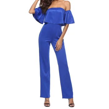 

Summer Women Slim Jumpsuits Fashion Off Shoulder Long Rompers Sexy Solid Colors Backless Jumpsuit
