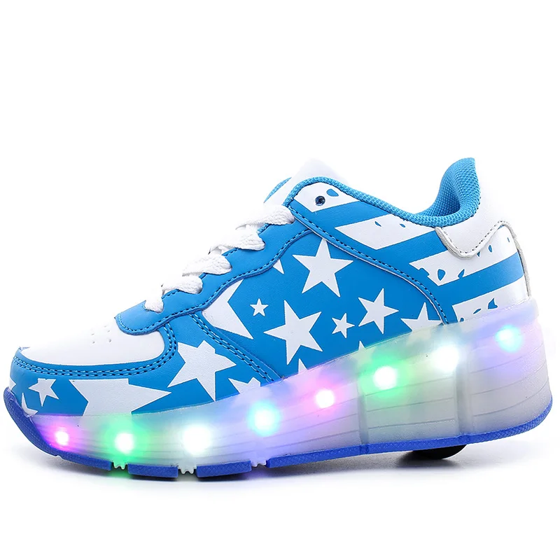 

Popular Children Led Shoes Kids Glowing Sneakers With Wheels Boys Girls Light Up Roller Skate Shoes Stars tenis de rodinha