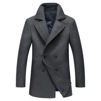 

2018 Autumn Winter New Thicker Long Wool Trench Coat Men Slim Double Breasted Woolen Trench Coats Business Gentlemen Pea Coat