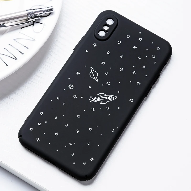 TOMKAS Moon Patterned Cases For iPhone X 8 7 6S Case Hard PC Cover Matte Space Plain Cases For iPhone 6 7 8 Plus Cute  (2)