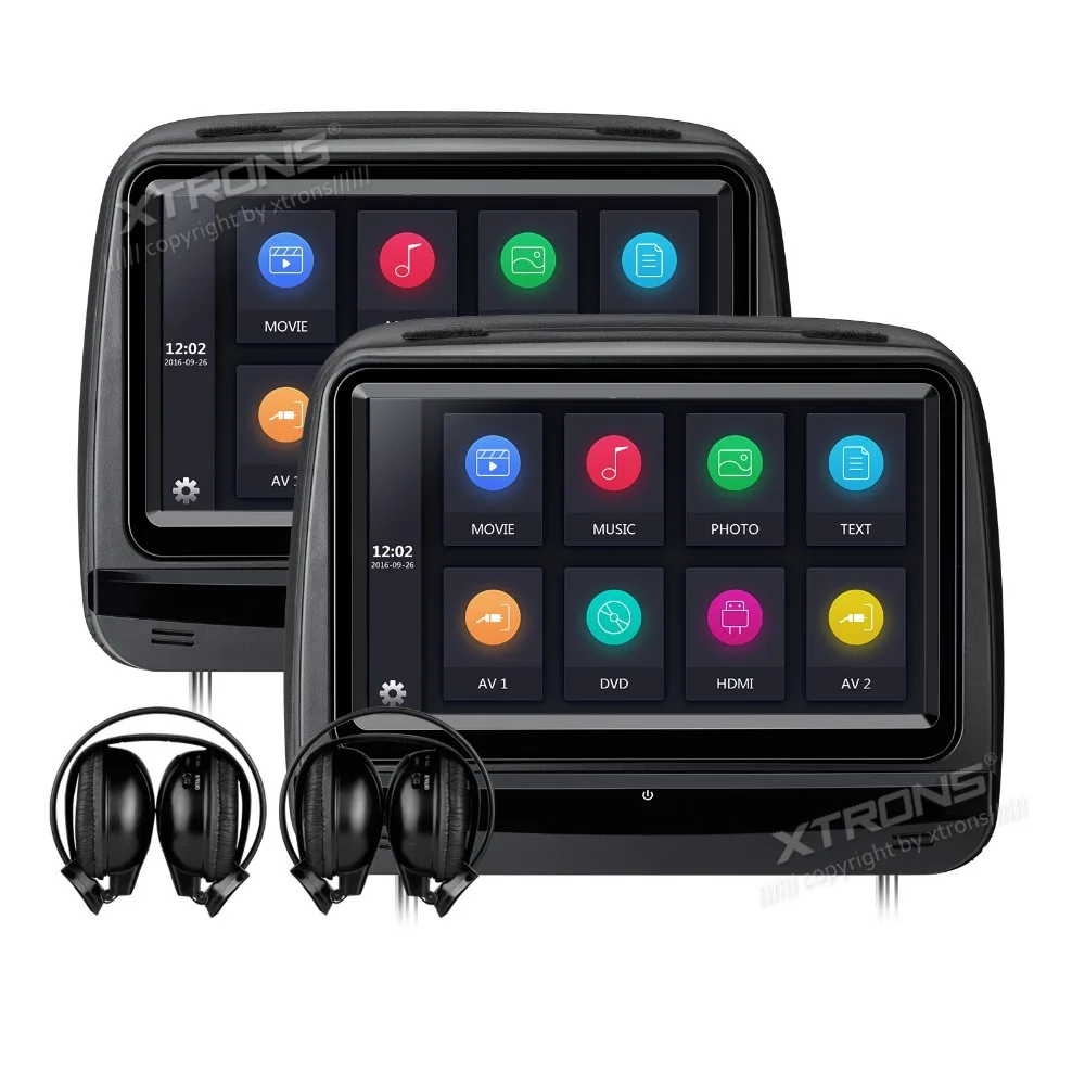 XTRONS 2pcs 9 дюймовый автомобильный подголовник DVD плеер монитор 1080P видео HD цифровой