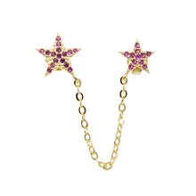 Сексуальные пляжные богемные серьги-цепочки с морской звездой для женщин и девочек, 2 пирса, звенья цепи, проложенные красными зелеными синими белыми фианитами, сережки с морской звездой