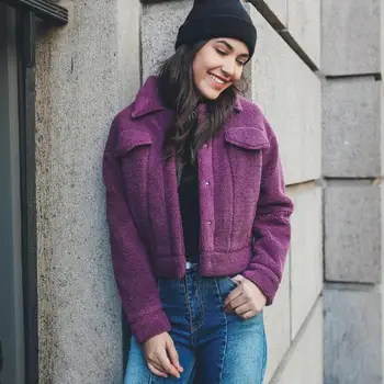 

2020 New arrival fashion brand winter single breasted imitation lamb hair coat female short thicker warm coat wq169 dropship