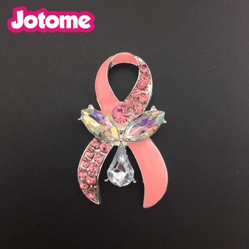 

Wholesale 50/100pcs/lot 50mm Enamel Rhinestone Acrylic Pink Ribbon Breast Cancer Awareness Brooch Pin