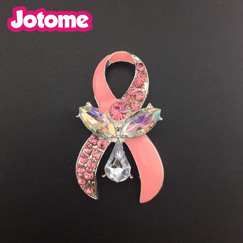 Wholesale 50pcs/lot 50mm Enamel Rhinestone Acrylic Pink Ribbon Breast