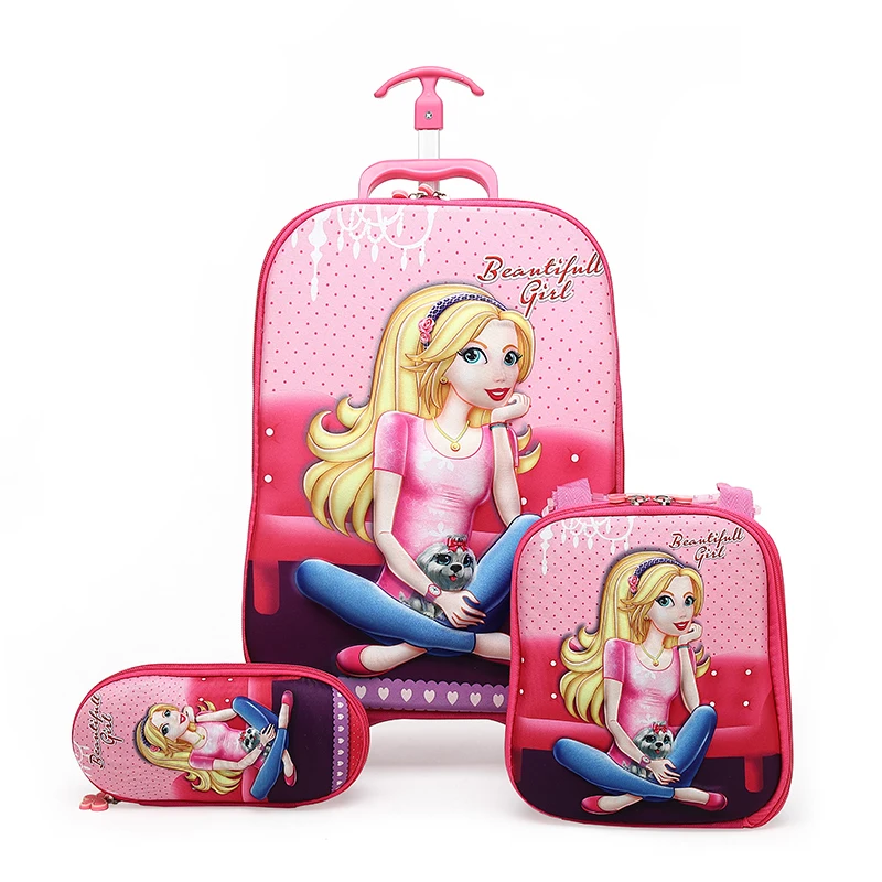 

3D Kids Rolling School Bags for Girls Trolley Suitcase Children Travel Suitcase School Mochila Kid's Trolley Bags with Wheels