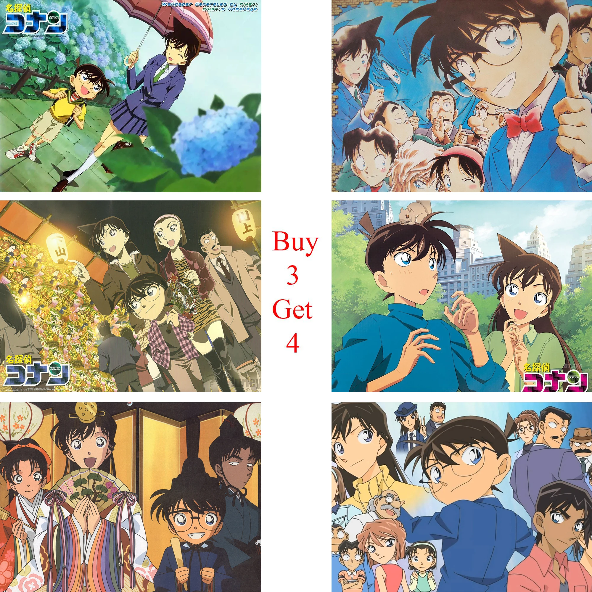 Постеры Detective Conan настенные наклейки в стиле аниме печатная бумага с белым