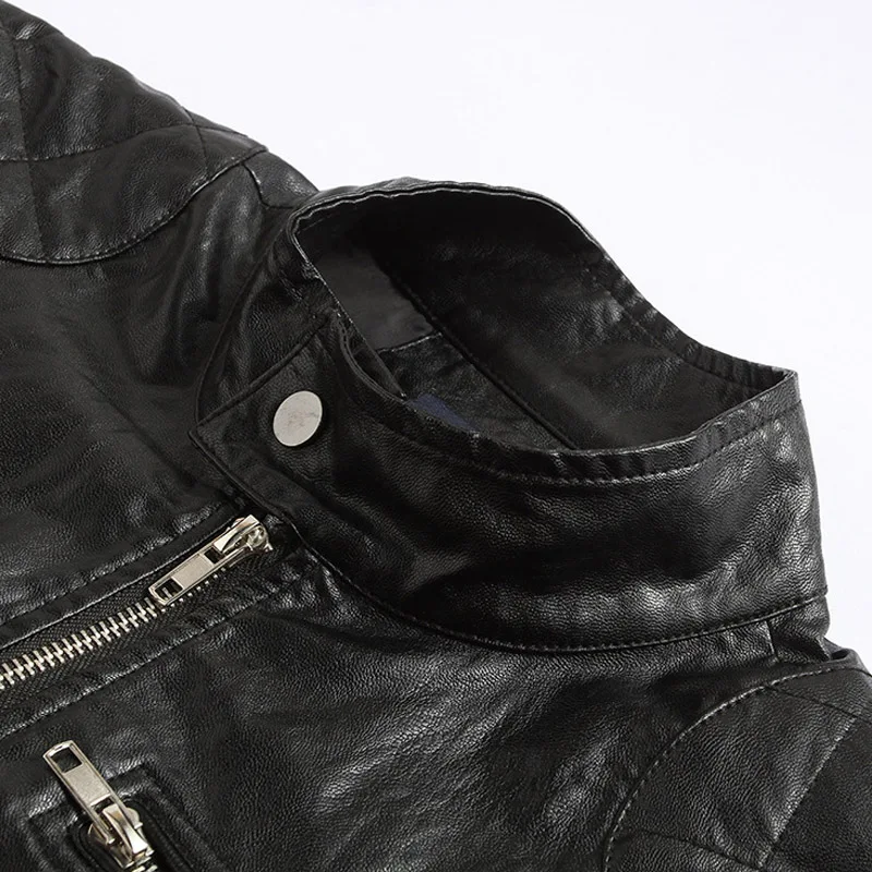 Новая Ретро Мужская мотоциклетная куртка из искусственной кожи со стоячим воротником, тонкая Легкая классическая мотоциклетная куртка в стиле панк