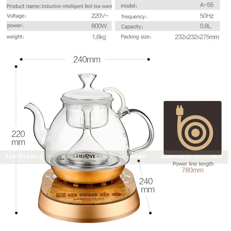 Elektromos Gőzölgő Teáskanna Főtt Tea Vízforraló Gép Automatikus Forrásban Lévő Üveg Edény Gőzforrás