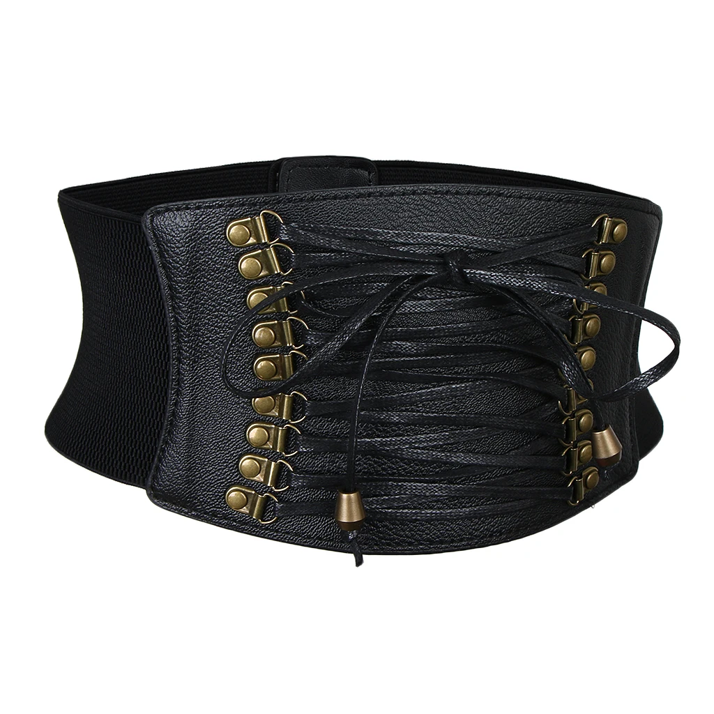 Women's Retro Steampunk Leather Waist Belt Cincher Waspie Wide Elastic Corset