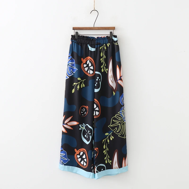 

Fashion 2019 Spring Women Floral Print Wide Leg Pants Elastic Waist Retro Ladies Casual Trousers Pantalons Pour Femme