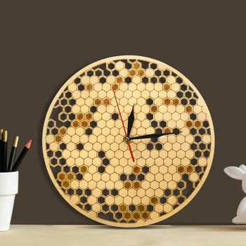 

Round Shape Honeycomb Unique design Natural Wooden Wall Clock Hexagon Wall Art Wood Bee Honey Collection Wooden Clock
