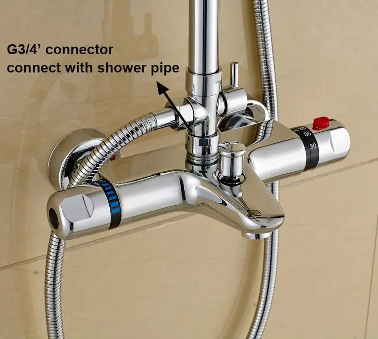 Душевой набор для ванной комнаты термостатический смесительный клапан медный латунный Смеситель для ванной душ настенный термостат kraan douche ZR954 - Цвет: connect with pipe