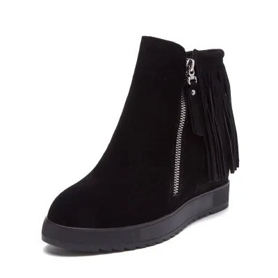 SWONOCO Natrual/замшевые кожаные ботинки; женская зимняя обувь; женские кроссовки на платформе; коллекция года; зимние ботинки; женские зимние ботильоны - Цвет: Black