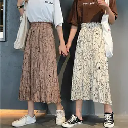 Fanco длинные юбки для женщин Цветочные Макси с высокой талией шифоновая юбка винтажная уличная женские юбки Женская Корейская юбка