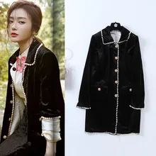 Осенние женские бархатные жемчужные жакеты вышитые бисером пальто шикарное винтажное пальто D907