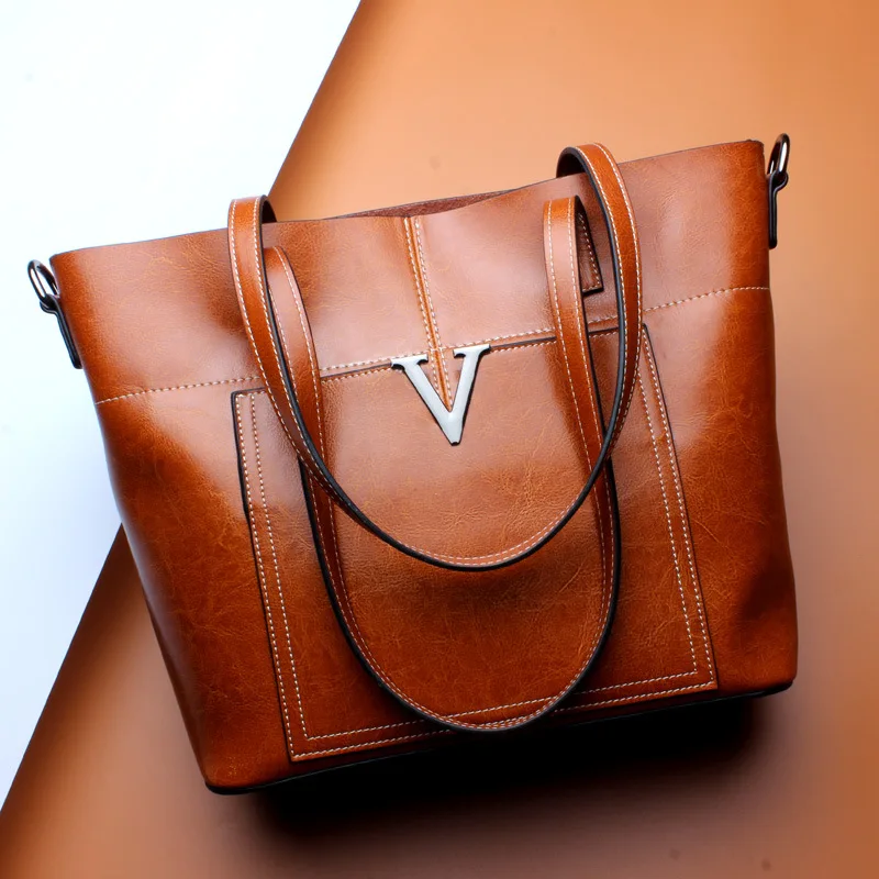 Women's new leather fashion large-capacity handbag Europe and the United States leather vertical model tote