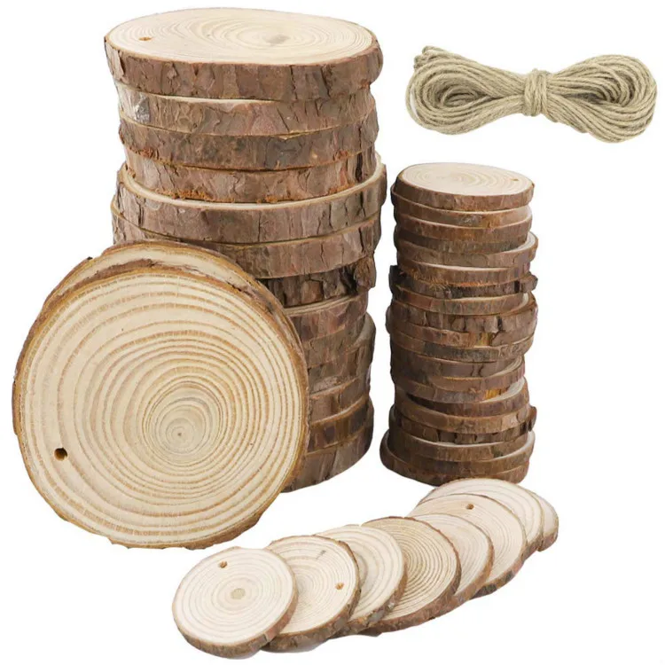 

10 Pcs Unfinished Natural Wood Slices Round Log Discs for DIY Arts & Crafts Rustic Wedding Ornaments Home Hanging Decorations