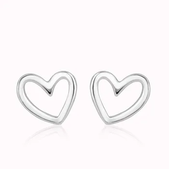 

925 Sterling Silver Hollow Heart Stud Earrings for Women School Girl Gift Bijoux Pendientes Brincos Mujer A128