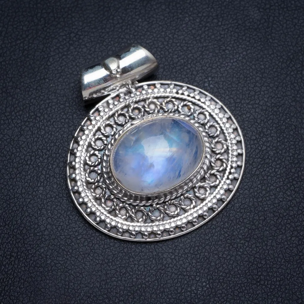 

Natural Moonstone Handmade Unique 925 Sterling Silver Pendant 1.25" X0044