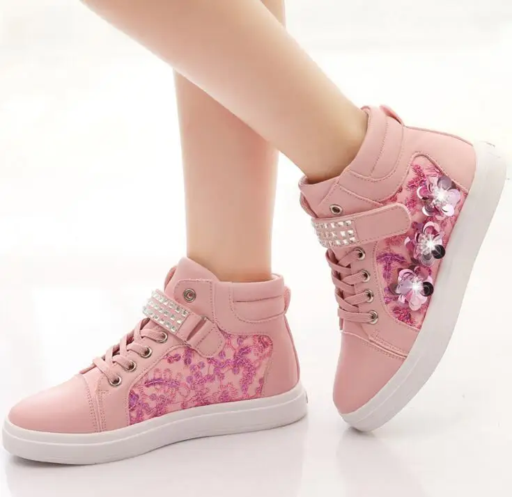 

2019 spring new high-top girls shoes Korean version diamond Big girl casual kids sports shoes female sneakers student shoes